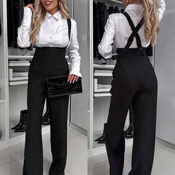 Black Elegant Women's Wide Leg Jumpsuit - Picture 1 of 7
